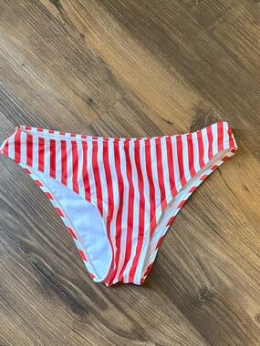 SHEIN Red and White Striped Bikini Bottom